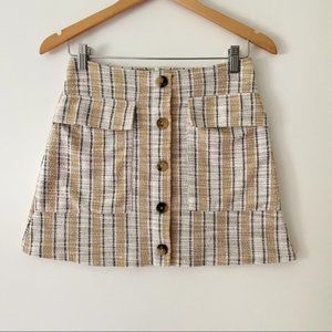 Mango tweed striped mini skirt with buttons size S